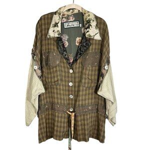 Nothing Matches Floral Patchwork Top 3X Brown Earthy Boho Indie Festival Plaid